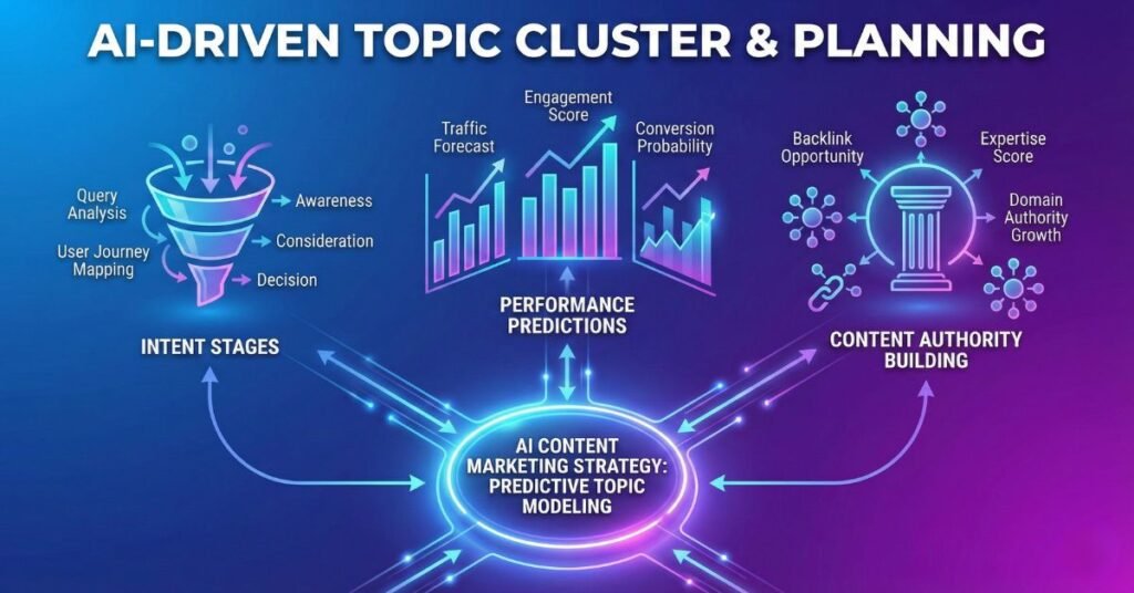 AI content marketing strategy using predictive topic modeling and data driven planning