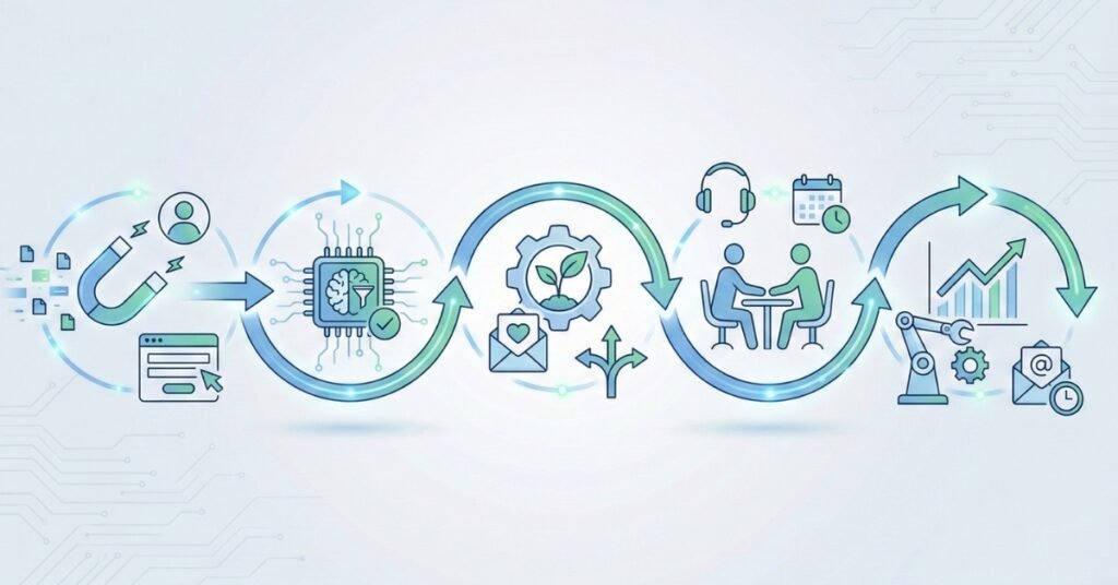 AI-powered automated sales funnel stages for service businesses from lead capture to conversion