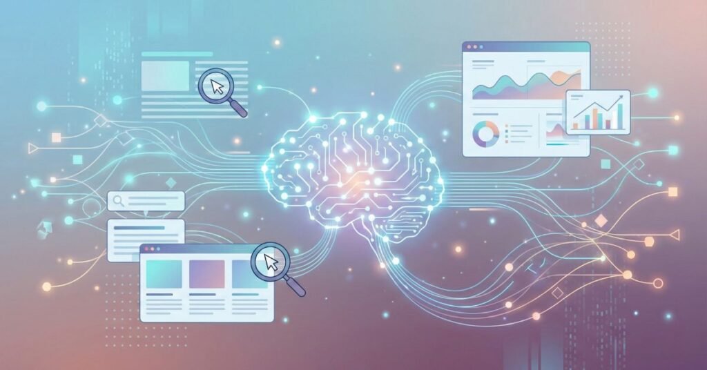 AI in SEO and content marketing showing intelligent automation improving search visibility and content performance