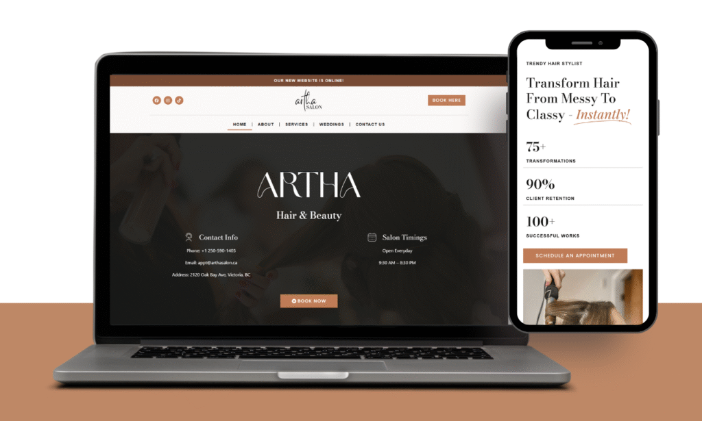 Artha Salon Website Design WordPress Elementor MemberPress
