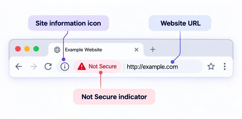 Chrome showing a Not Secure website warning