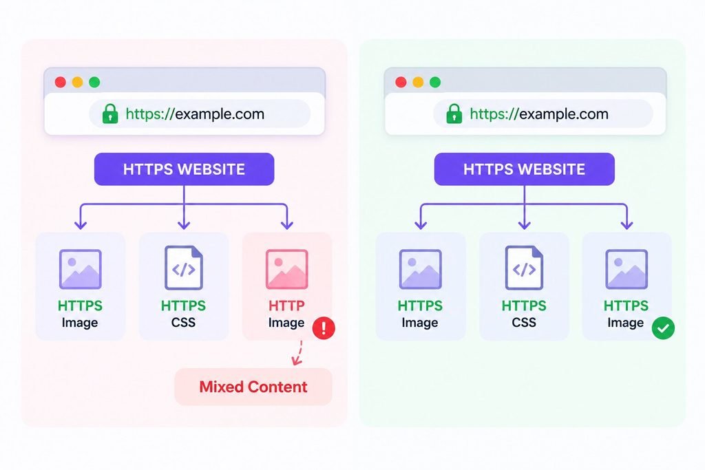 How mixed content causes HTTPS website security warnings